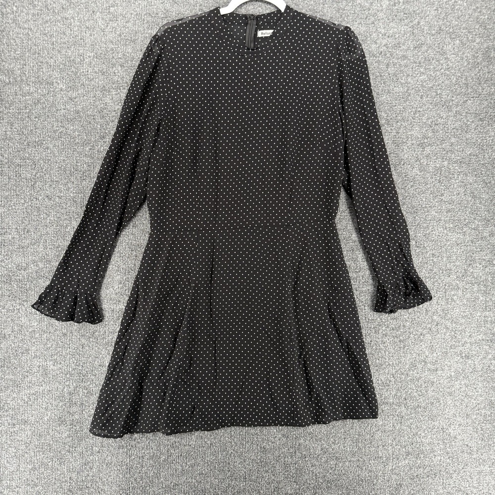 Reformation Dress Womens 12 Linen Black Polka Dots Mini Coquette Old Money Party